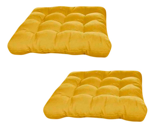 Kit Com 4 Almofadas Futon Assento Para Cadeira Cor Mostarda Desenho do tecido Liso