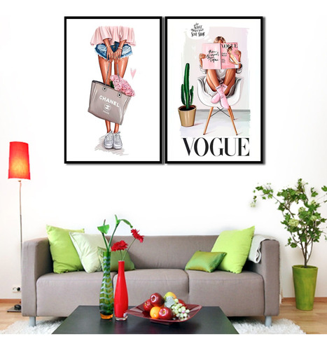 Cuadro Diptico Mujer Fashion Vogue (80x60 Cm)