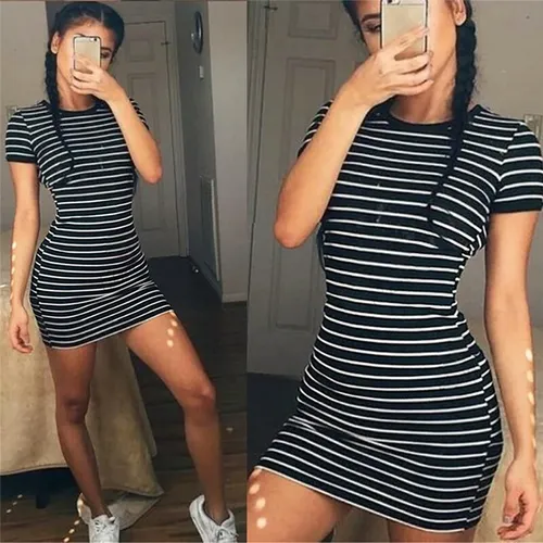 Vestido Verano Casual Corto Rayas Blanco Negro Manga Corta