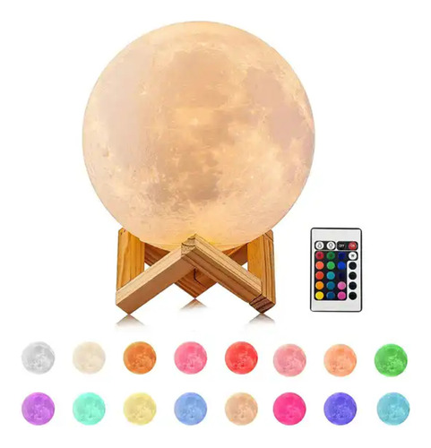 Velador Lampara Led Luna 3d Recargable 16 Colors Táctil 12cm