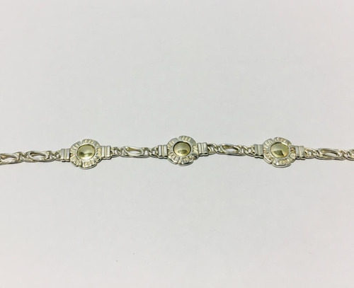 Imagen 2 de 3 de Pulsera C/ Flores En Plata Y Oro