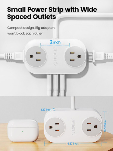 Regleta De Alimentación Pequeña Con Enchufe Plano, Cable De