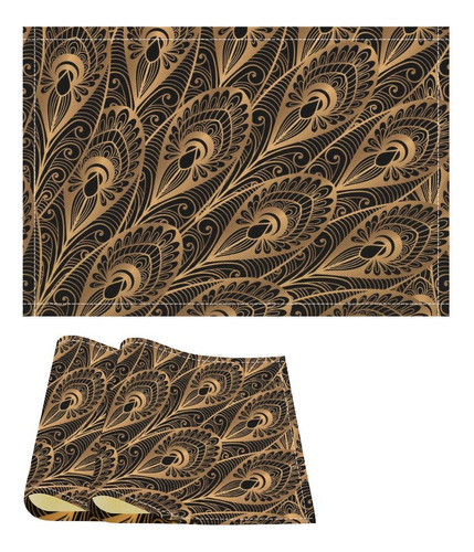 Mantel Individual Duradero Diseño Pavo Real Dorado Negro 2