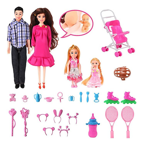 Ucanaan Fashion Doll Family Dolls Set De 5 Personas Con Pap