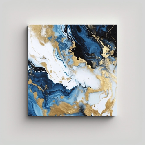60x60cm Cuadro Abstracto Mármol Dorado Azul Baño Shabby Ch