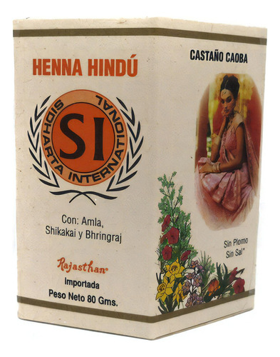  Henna Hindú Diversos Tonos De 80 G - Ra - kg a $336 Tono Castaño caoba