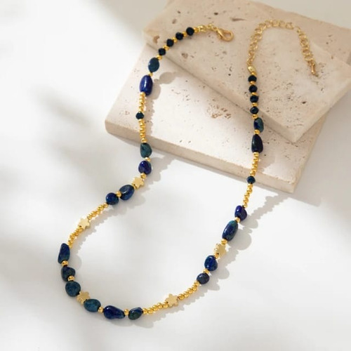 Collar De Cadena De Cuentas Chapado En Oro