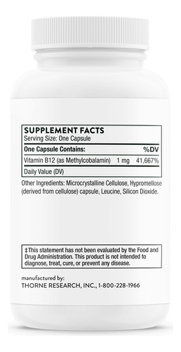 Thorne - Suplemento de vitamina B12 Favorece la salud del corazón 60 cápsulas