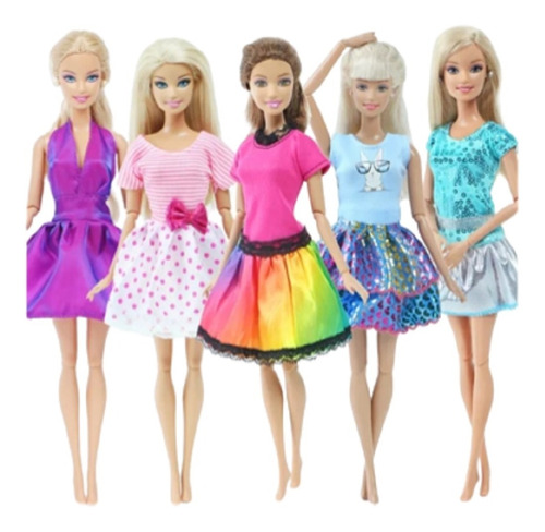 Ropa Muñecas Set 5 Vestidos Colores Vivos Estilo Barbie