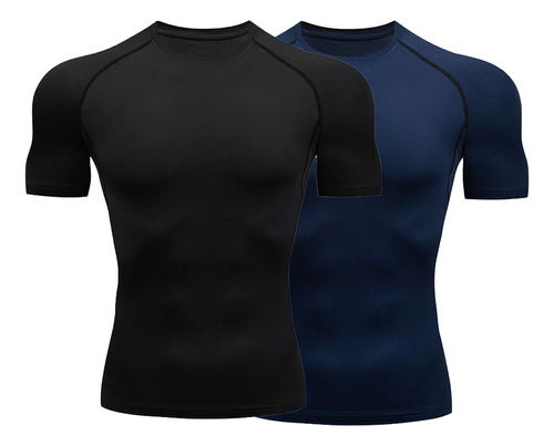 2pcs Playera Licras Deportivas Hombre Compresion Manga Gym