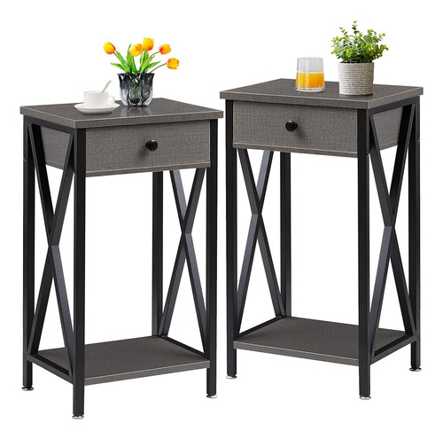 Vecelo Tall Side End Table, 27.6  Set De 2 Night Stand Con C