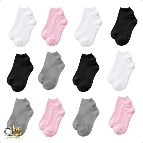 Kit 12 Pares Meia Soquete Meias Cano Curto Feminina Premium Branco Preto Cinza Rosa Liso 36 - 40