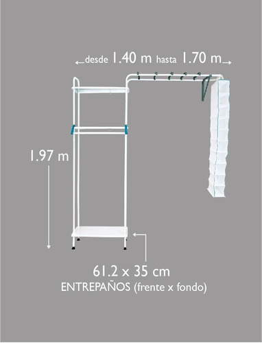 Imagen 5 de 8 de Closet Konekte Blanco Expandible 3 Repisas Metal Y Zapatera