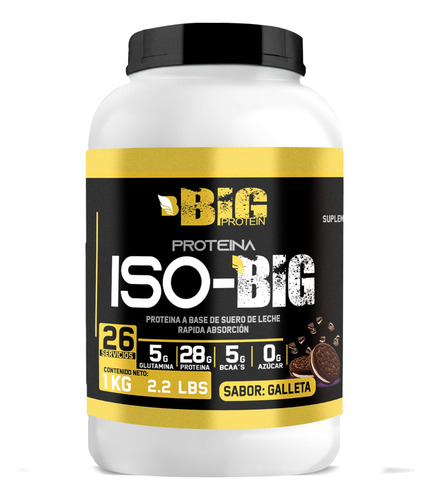 Proteína Whey Hidrolizada Isolate Big Protein 1kg 26 Servs Galleta