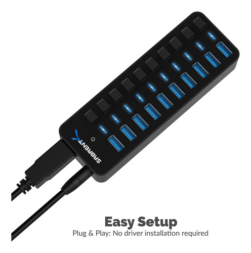 Hub Usb 3.0 De 10 Puertos Sabrent De 60 W Con Interruptor...