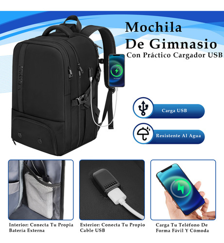 Mochila De Viaje Laptop 17.3 Pulgadas Mochila De Deportiva Gym Aprobado Por Avión Impermeable Tsa Usb Ytonet 1720 Color Negro