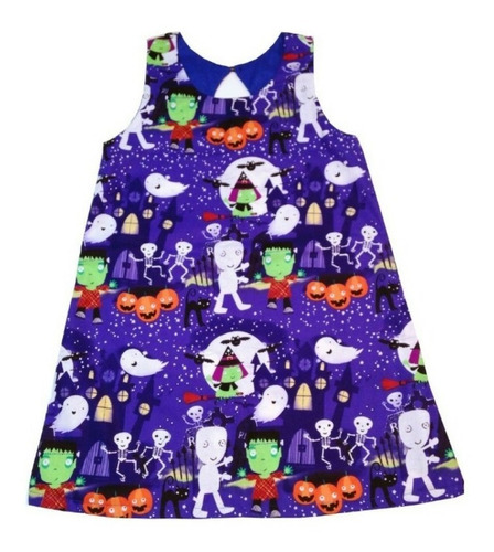 Vestido Halloween Roxo, 100% Algodão, Tamanho 02 Anos