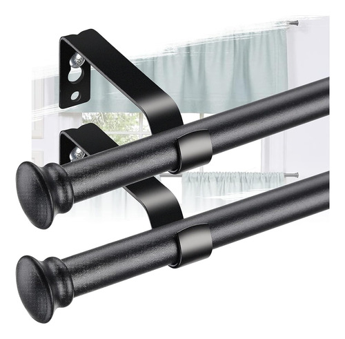 Juego De 2 Barras Cortina Negras Para Ventanas 71-127 Cm, Re