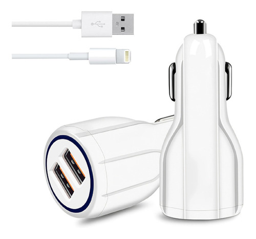 Cargador Auto Ultra Rápido Duo Usb + Cable Compatible iPhone