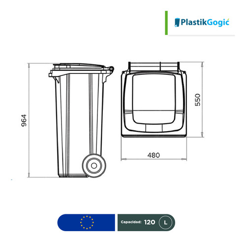 Contenedor Con 2 Ruedas Plastik Gogic Rpbi 120 L