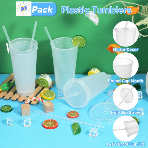 Vasos Reutilizables De 24 Oz Con Tapa Y Popote, 15 Piezas Color Transparente