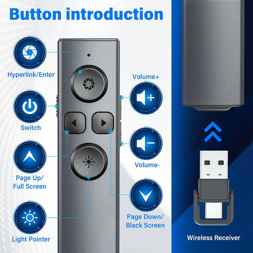 Clicker De Presentación Usb C 2 En 1, Pr Inalámbrico Recarga