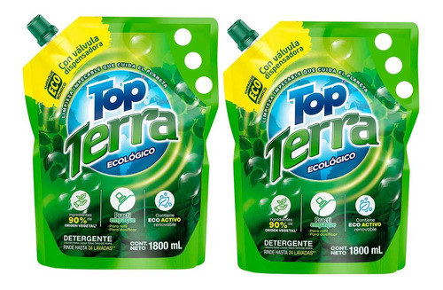 Detergente Liquido Top Terra 2000 Ml Doypack X 2 Oferta