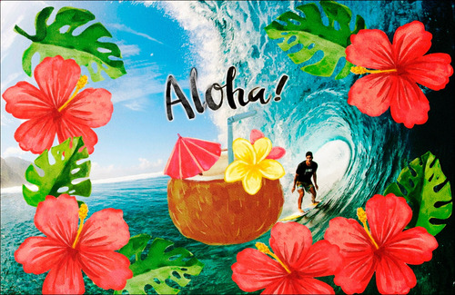 Poster Painel 65cmx100cm Decoração Festa Havaiana Surf Aloha