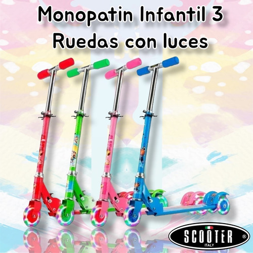 Imagen 7 de 8 de Monopatin Infantil 3 Ruedas Con Luces Marca Scooter Plegable