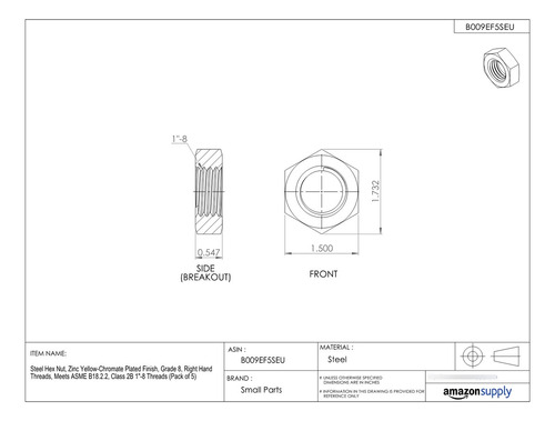 Tuerca Hexagonal Acero Chapado Cromo Amarillo Zinc Grado 8 (