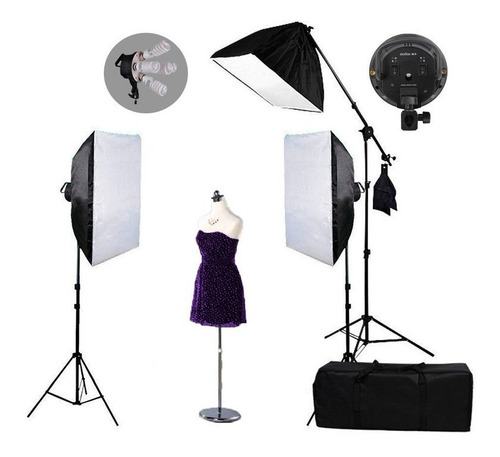 Kit Iluminação Estúdio Pk-sb03c/ Softbox 50x70 E Girafa 110v Estrutura Preto Luz Branco-frio