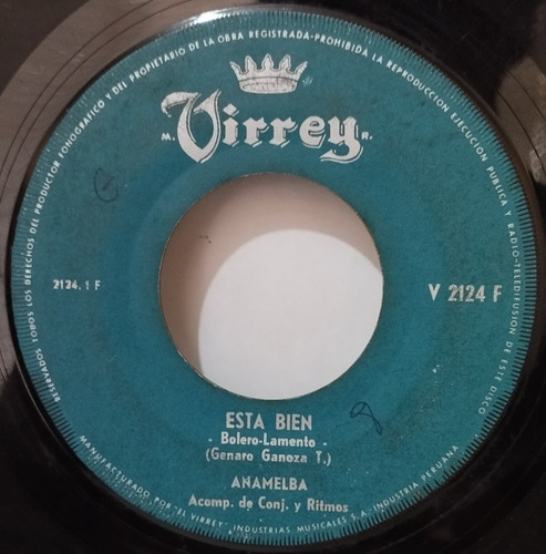 Single 45 Rpm Anamelba - Esta Bien / Aceptare 1962