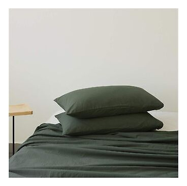 Mixinni 100% Washed Cotton Pillow Shams Solid Green King Ssb