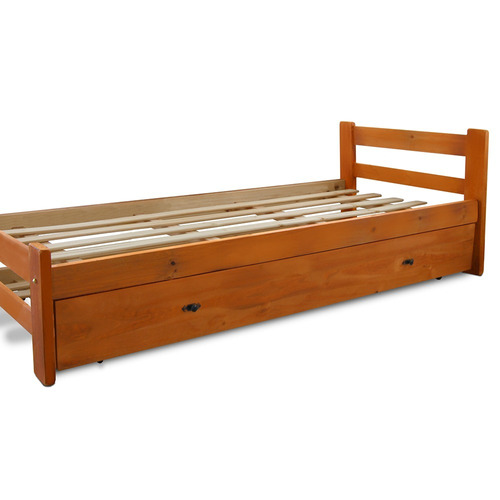 Cama 1 Plaza Eco Pino Macizo Para Colchón De 90 + Carrocama