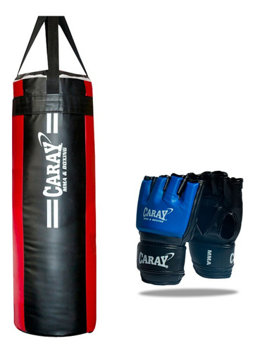 Saco De Boxeo Profesional Negro/rojo + Guantes Mma Pro Caray