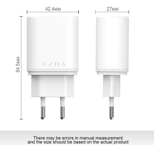 Carregador Rápido Para Telemóvel 5v/2.4a Usb + Type-c Cor Branco