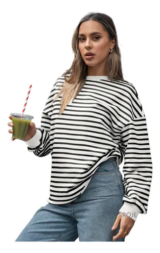 Sudadera Con Capucha A Rayas Con Cuello Redondo