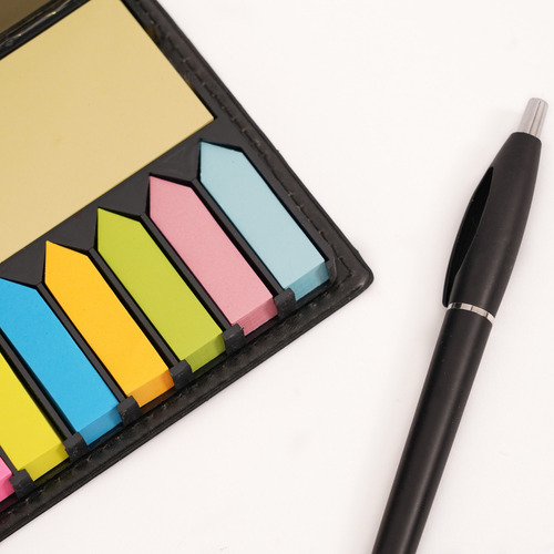 200 Estuches Con Notas Y Banderas Adhesivas Incluye Pluma Color Negro