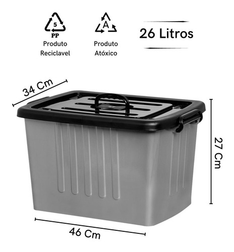 Container Plastico Sem Rodinhas De Chão C/tampa E Trava 26lt