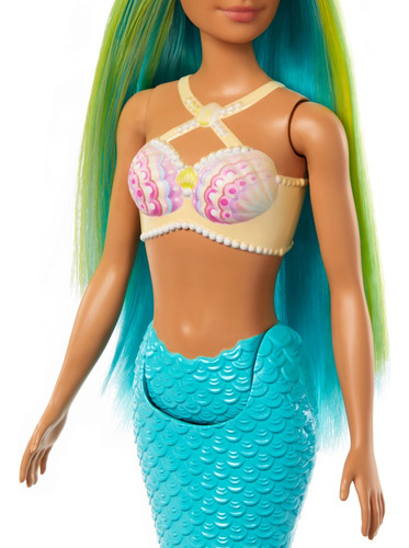 Barbie Fantasía Muñeca Sirena Cabello Verde Y Azul