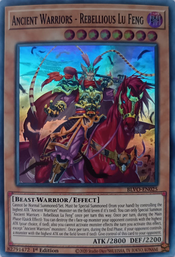 Yugioh! Ancient Warriors Rebellious Lu Blvo-en025 1st Edi Sr