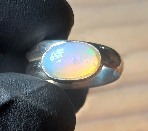 Anillo Opalo De Etiopia Plata 925 Ajustable Proteccion Art09 Plateado Ajustable