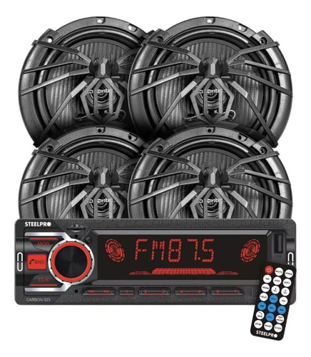 Kit Autoestereo 1 Din Bluetooth Usb + 2 Pares De Bocinas 6.5