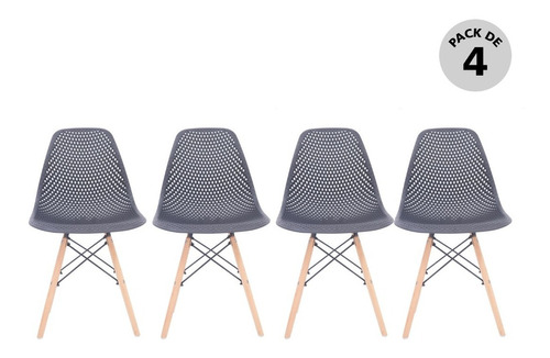 Set 4 Sillas Eames Diseño Cuadrícula Negro Begônia