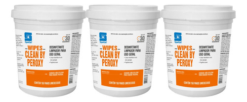 Kit 3 Panos Desinfetantes Umedecidos Wipes Clean By Peroxy
