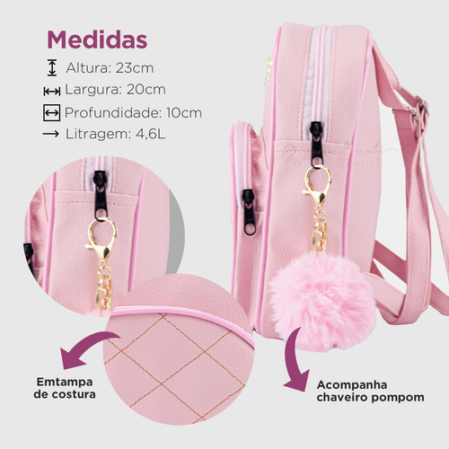 Mochilinha Feminina Estilosa Mini Mochila Pequena Boa Cor Rosa Bebê Desenho Do Tecido Liso