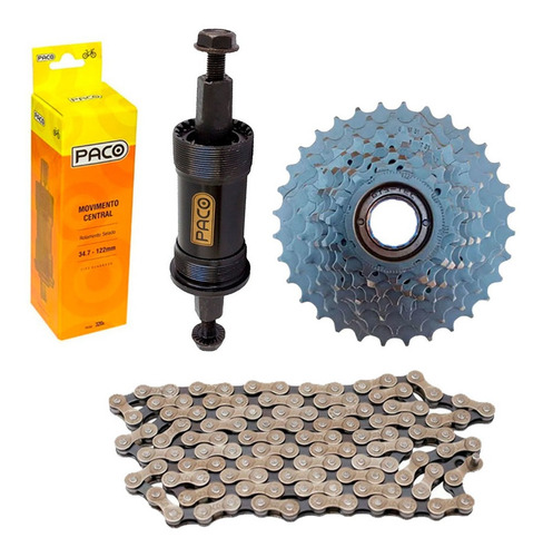 Kit Bike Catraca 8v Index + Corrente + Mov Central Rolamento