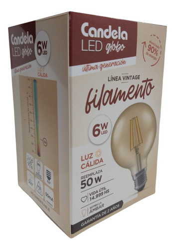 Lampara Globo Foco Led Filamento Ambar 6w E27
