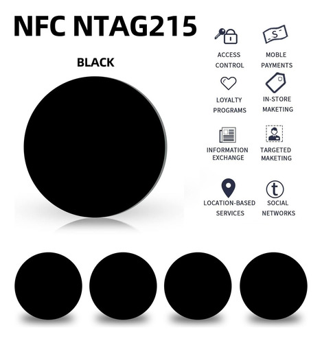 Nfc Ntag215 - Tarjeta De Moneda Redonda Negra Programable