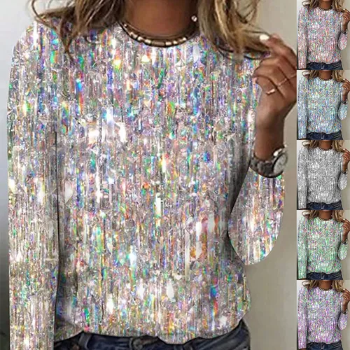 Camiseta Estampada De Manga Larga Para Mujer Tallas Grandes